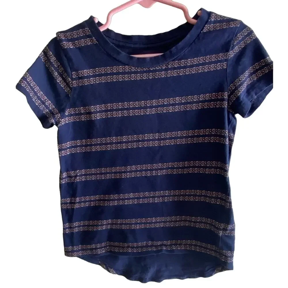 Old Navy 100% Cotton Girl's Navy Blue Striped Cap Sleeve T-Shirt Size 5